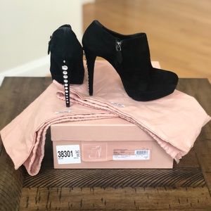 Miu Miu Black Suede & Rhinestone Ankle Boots sz 35